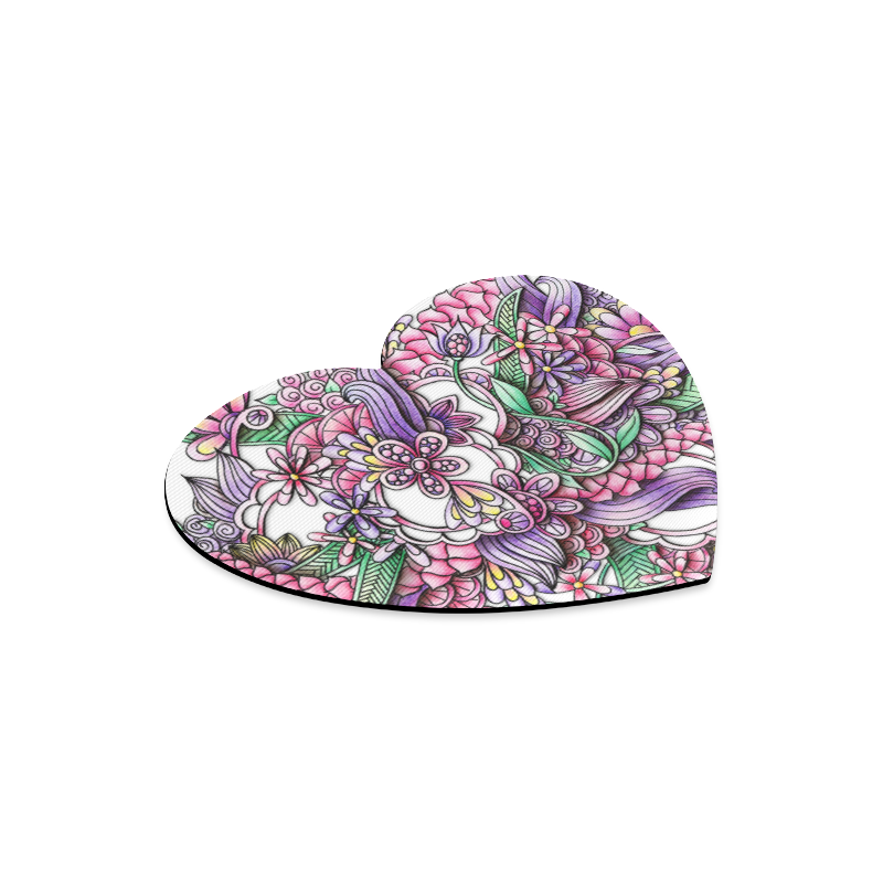 Pink Purple flower drawing Heart-shaped Mousepad