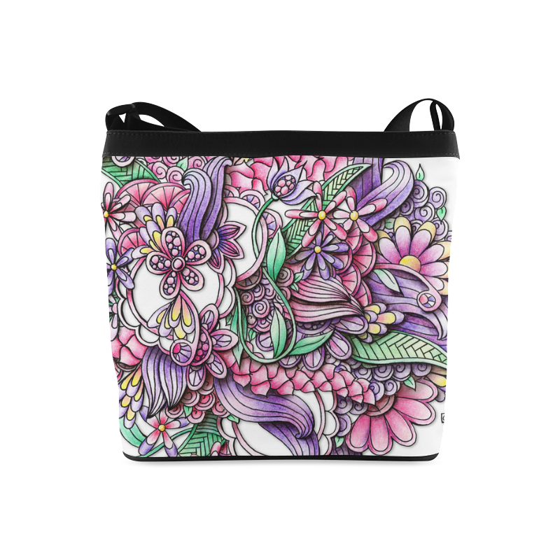 Pink Purple flower drawing Crossbody Bags (Model 1613)