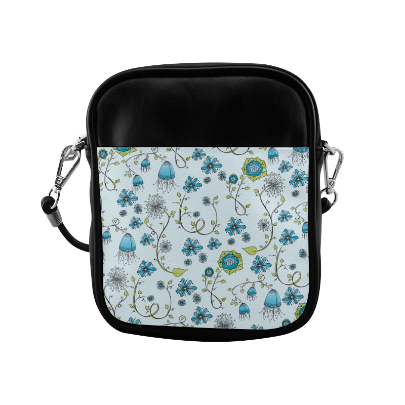 blue fantasy doodle flower pattern Sling Bag (Model 1627)