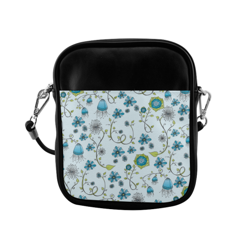 blue fantasy doodle flower pattern Sling Bag (Model 1627)