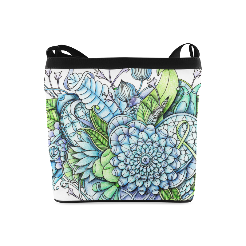 Blue Green flower drawing peaceful garden 2 Crossbody Bags (Model 1613)