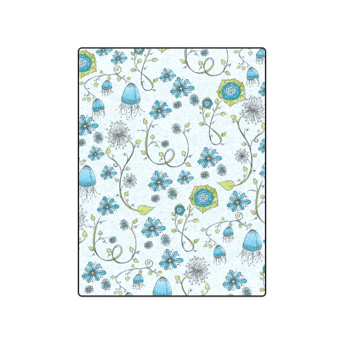 blue fantasy doodle flower pattern Blanket 50"x60"