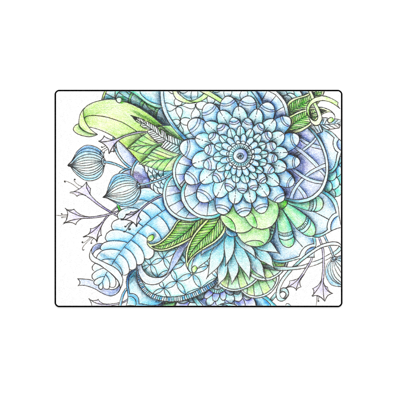 Blue Green flower drawing peaceful garden 2 Blanket 50"x60"