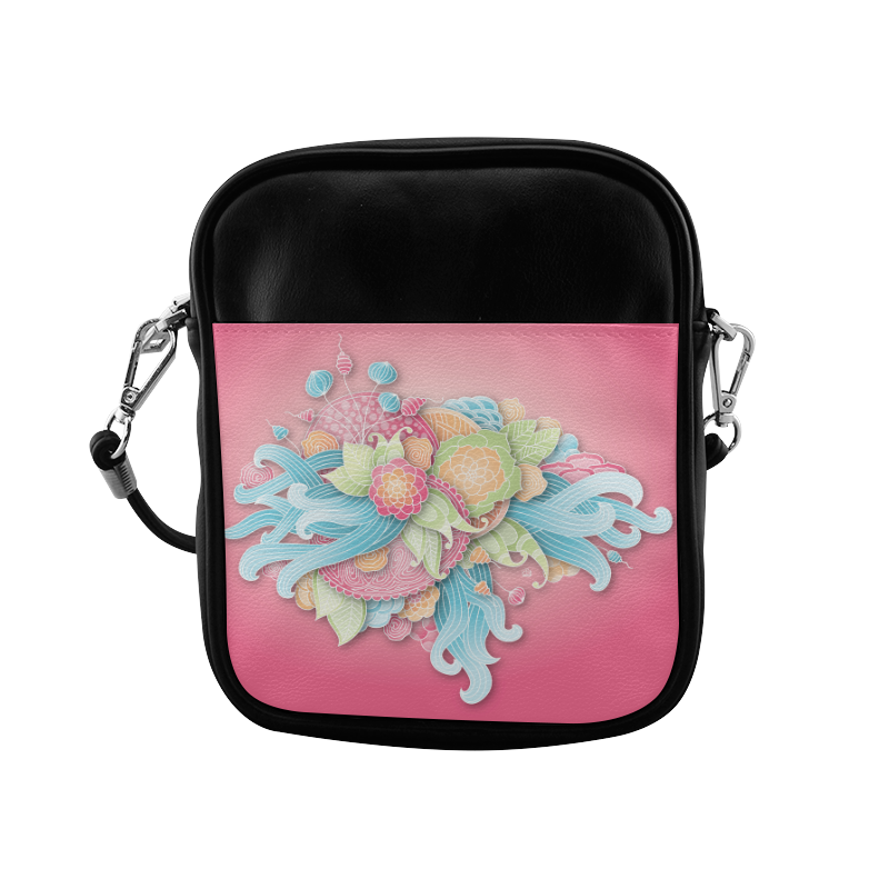 bright blue green pink yellow flowers Sling Bag (Model 1627)