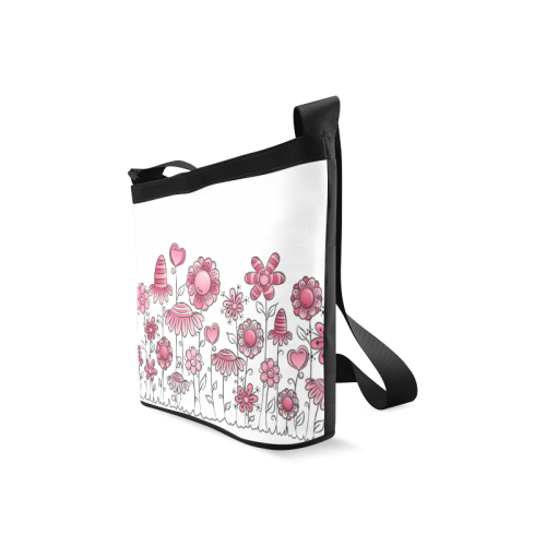 pink doodle flower field Crossbody Bags (Model 1613)