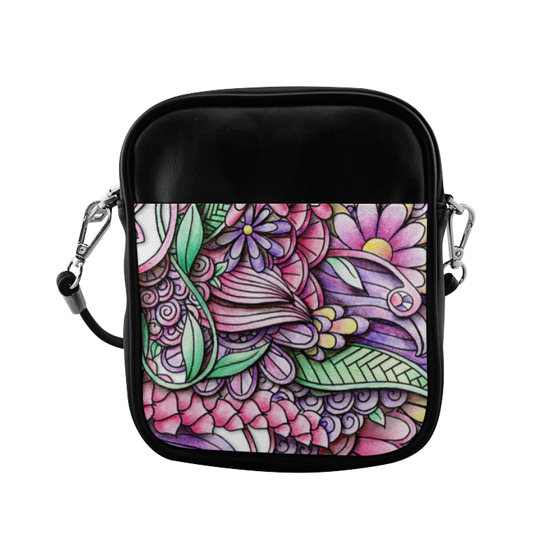 Pink Purple flower drawing Sling Bag (Model 1627)