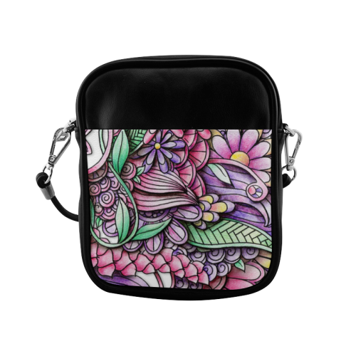 Pink Purple flower drawing Sling Bag (Model 1627)