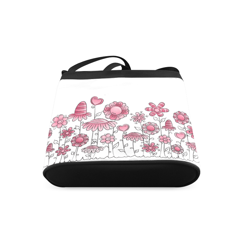 pink doodle flower field Crossbody Bags (Model 1613)
