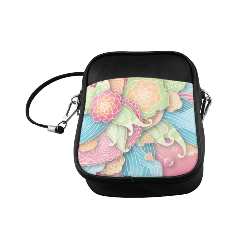 bright blue green pink yellow flowers Sling Bag (Model 1627)