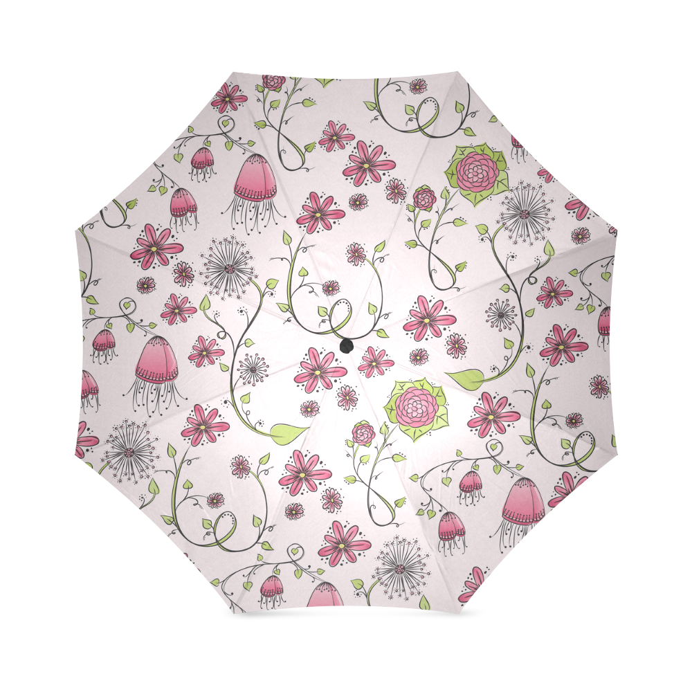 pink fantasy doodle flower pattern Foldable Umbrella (Model U01)