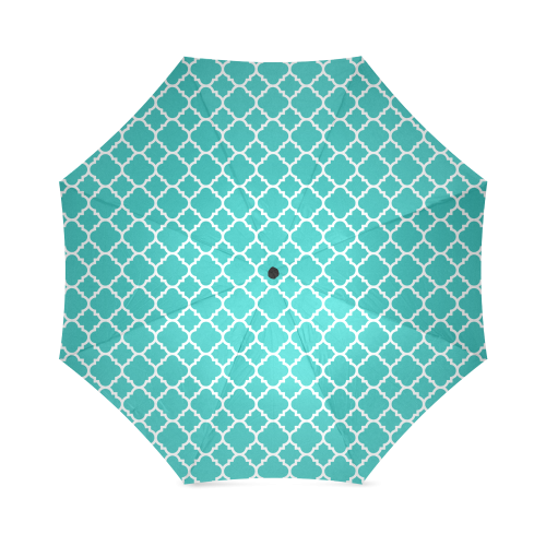 turquoise white quatrefoil classic pattern Foldable Umbrella (Model U01)