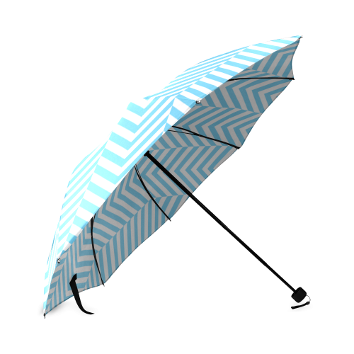 bright blue and white classic chevron pattern Foldable Umbrella (Model U01)