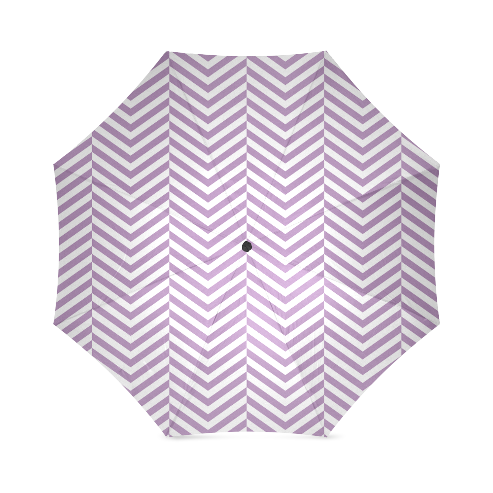 lilac purple and white classic chevron pattern Foldable Umbrella (Model U01)