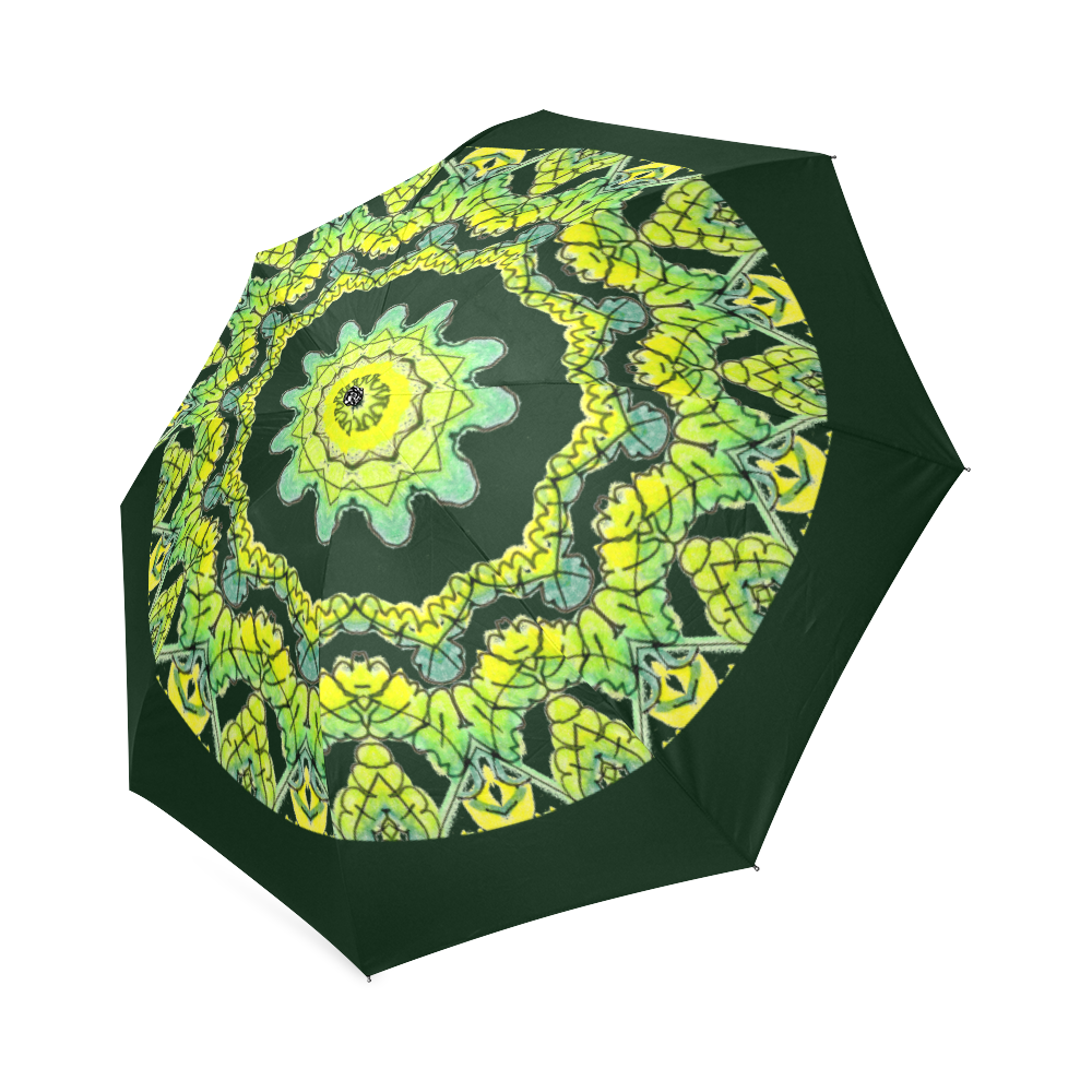 Glowing Green Leaves Flower Arches Star Mandala Deep Green Foldable Umbrella (Model U01)