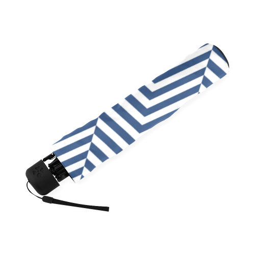 dark blue and white classic chevron pattern Foldable Umbrella (Model U01)