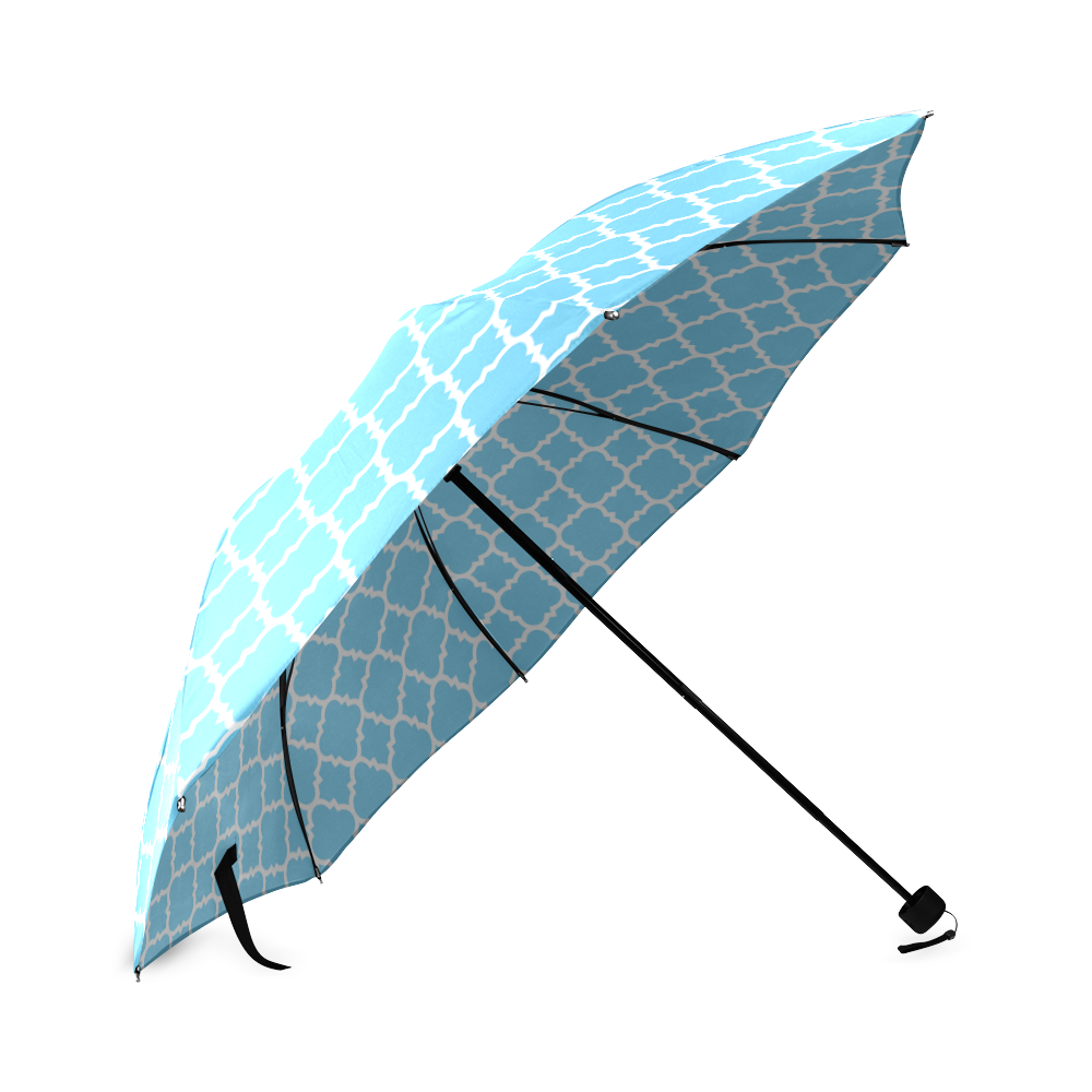 bright blue white quatrefoil classic pattern Foldable Umbrella (Model U01)