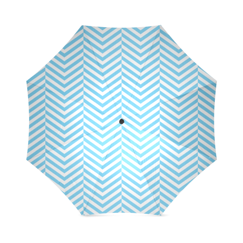 bright blue and white classic chevron pattern Foldable Umbrella (Model U01)