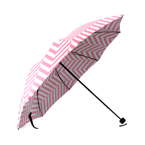 pink and white classic chevron pattern Foldable Umbrella (Model U01)