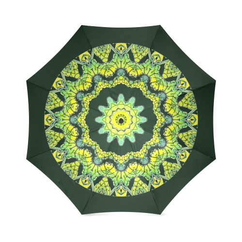 Glowing Green Leaves Flower Arches Star Mandala Deep Green Foldable Umbrella (Model U01)