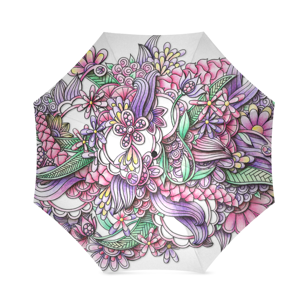 Pink Purple flower drawing Foldable Umbrella (Model U01)