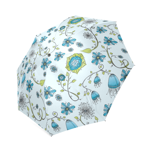 blue fantasy doodle flower pattern Foldable Umbrella (Model U01)