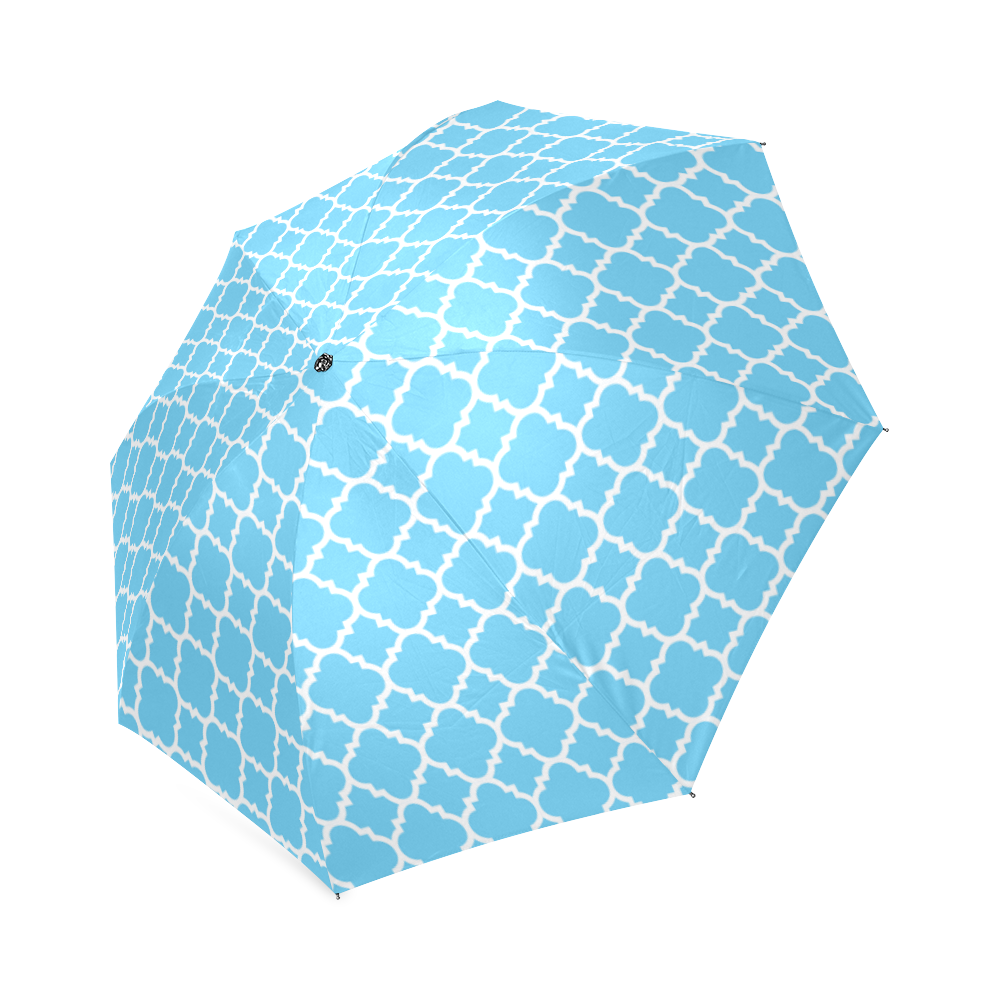 bright blue white quatrefoil classic pattern Foldable Umbrella (Model U01)