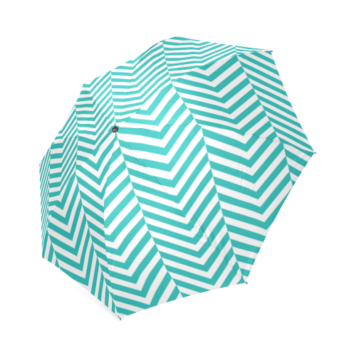 turquoise and white classic chevron pattern Foldable Umbrella (Model U01)
