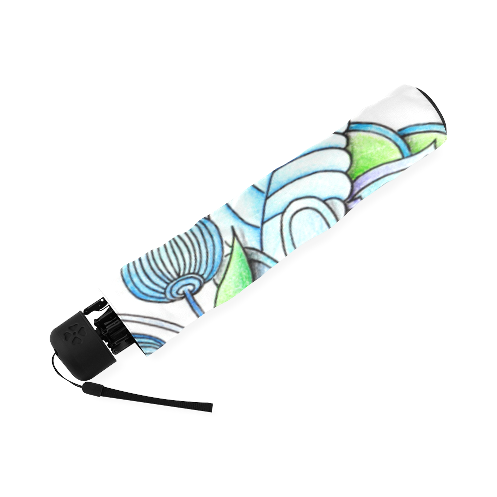 Blue green flower drawing Peaceful Garden Foldable Umbrella (Model U01)