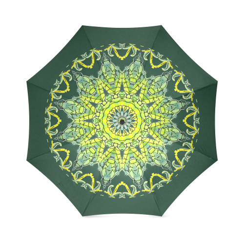 Lime Green Yellow Leaves Star Matrix Mandala Forest Green Foldable Umbrella (Model U01)