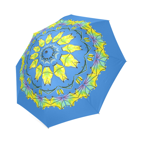 Yellow Green Purple Flowers Leaves Wheel Mandala Blue Foldable Umbrella (Model U01)