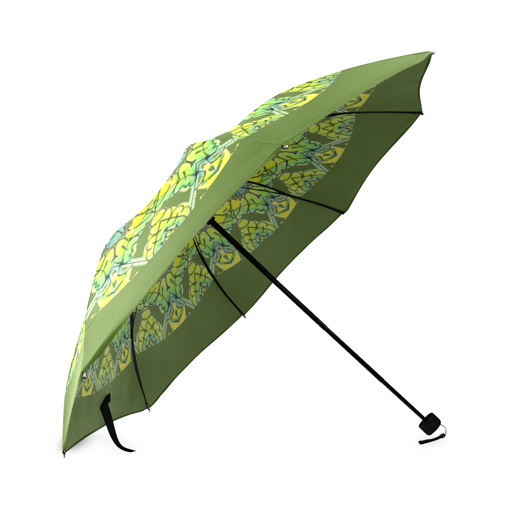 Glowing Green Leaves Flower Arches Star Mandala Dark Olive Foldable Umbrella (Model U01)