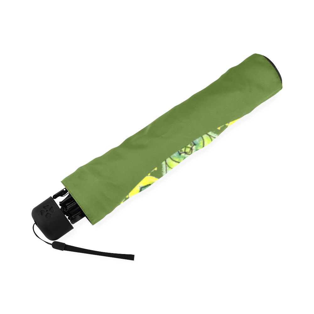 Glowing Green Leaves Flower Arches Star Mandala Dark Olive Foldable Umbrella (Model U01)