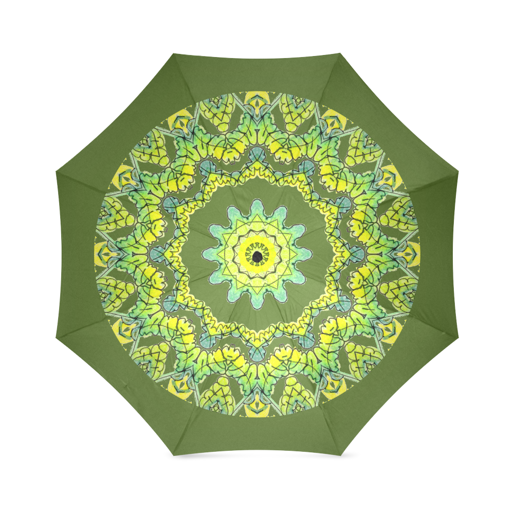 Glowing Green Leaves Flower Arches Star Mandala Dark Olive Foldable Umbrella (Model U01)