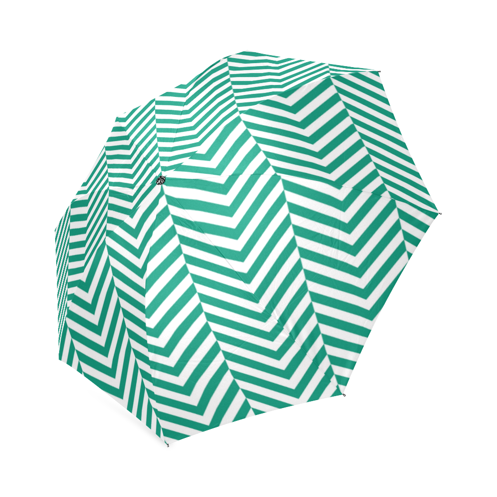 emerald green and white classic chevron pattern Foldable Umbrella (Model U01)