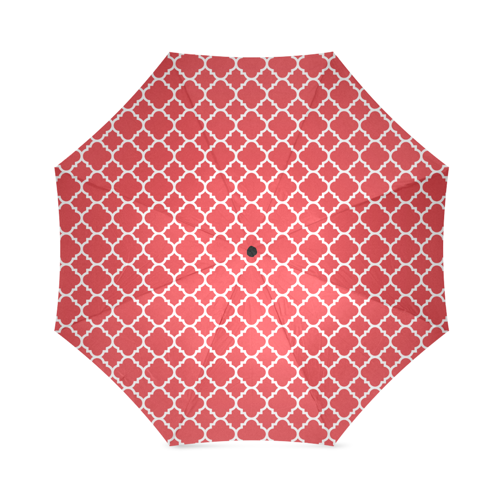 red white quatrefoil classic pattern Foldable Umbrella (Model U01)