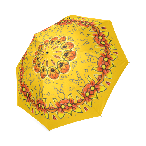 Dancing Orange Yellow Flowers Ladybugs Mandala Golden Foldable Umbrella (Model U01)