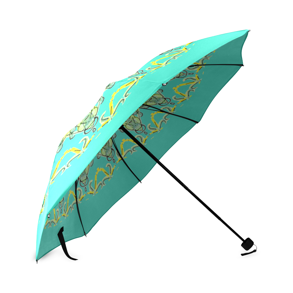 Lime Green Yellow Leaves Star Matrix Mandala Bright Teal Foldable Umbrella (Model U01)