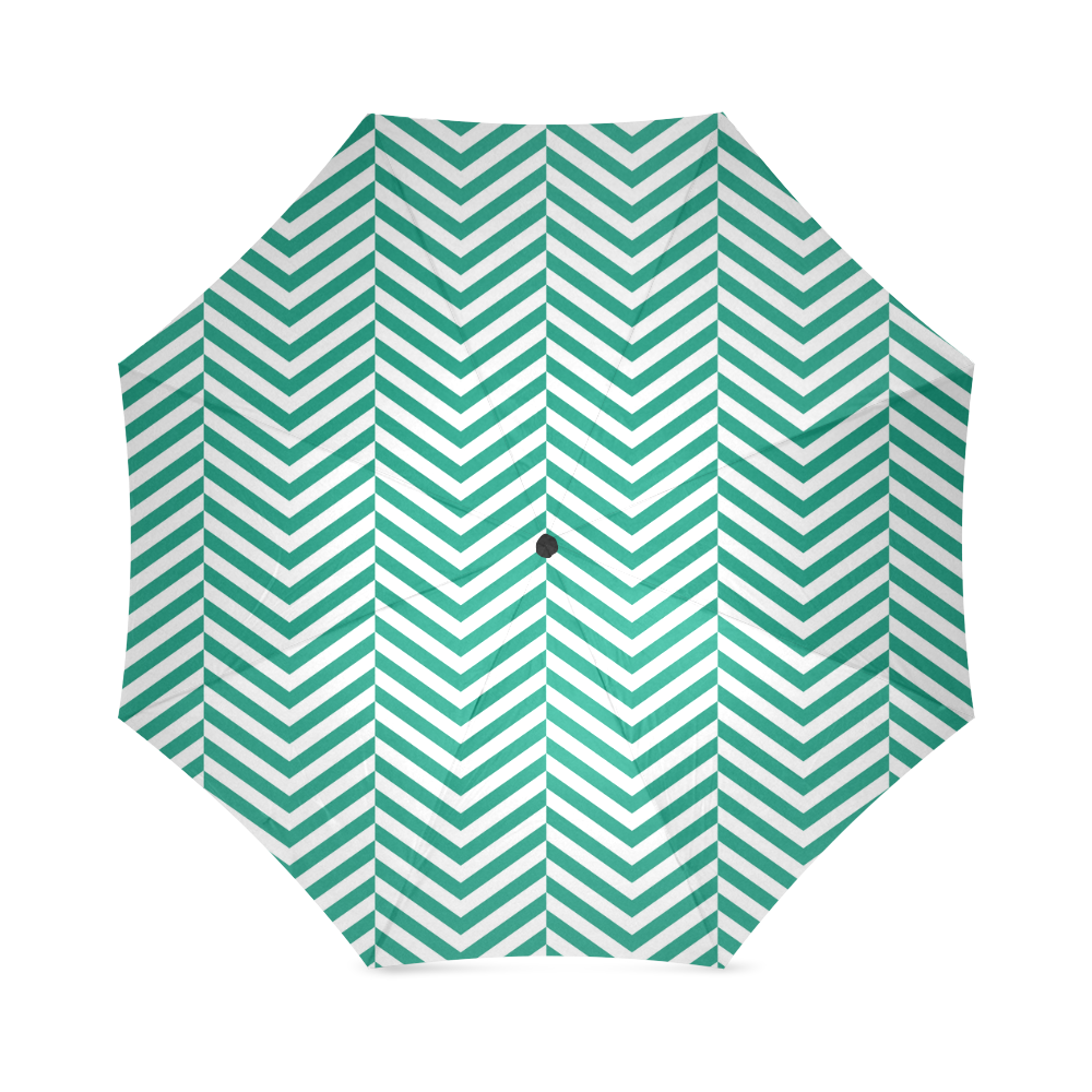 emerald green and white classic chevron pattern Foldable Umbrella (Model U01)