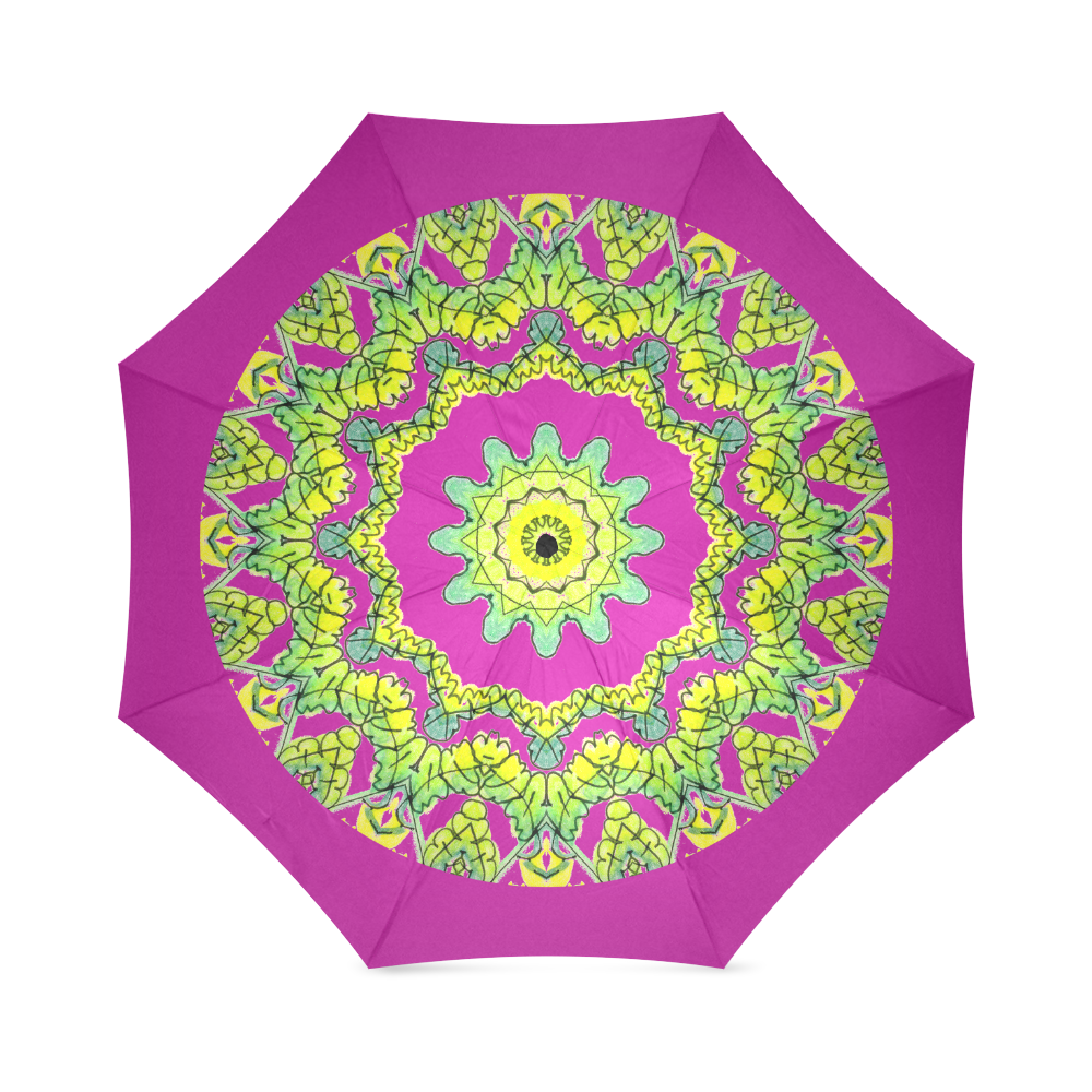 Glowing Green Leaves Flower Arches Star Mandala Violet Foldable Umbrella (Model U01)