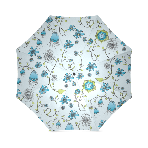 blue fantasy doodle flower pattern Foldable Umbrella (Model U01)