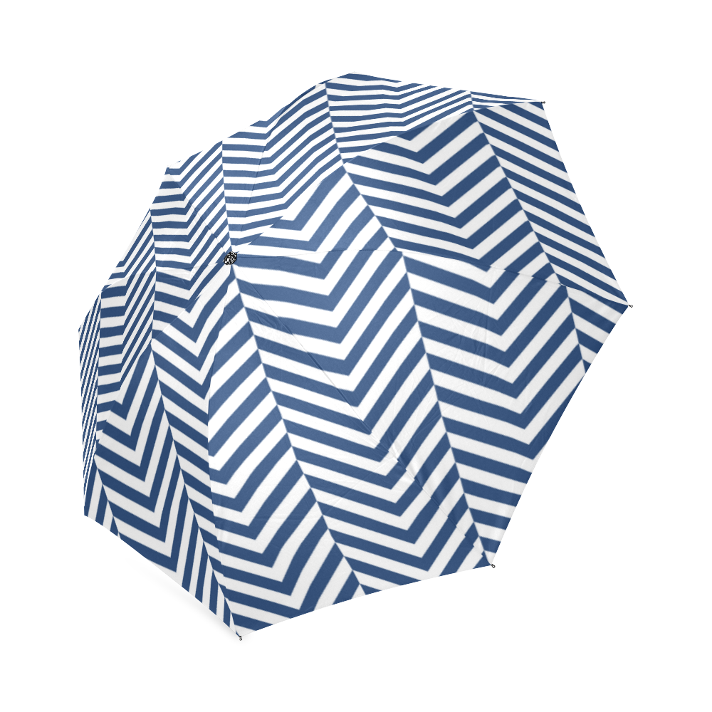 dark blue and white classic chevron pattern Foldable Umbrella (Model U01)