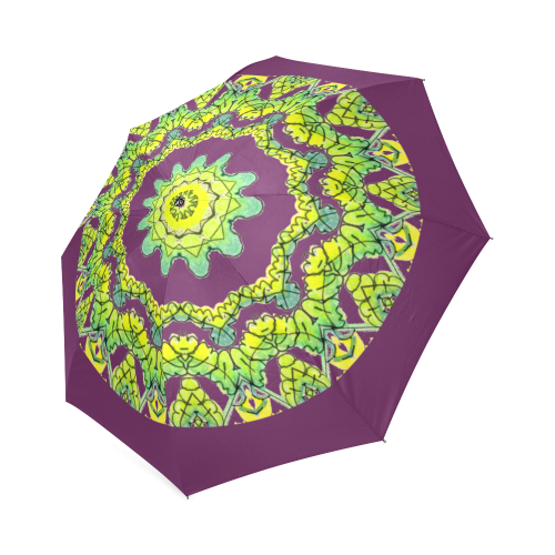Glowing Green Leaves Flower Arches Star Mandala Plum Foldable Umbrella (Model U01)