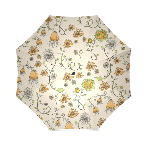 yellow orange fantasy doodle flower pattern Foldable Umbrella (Model U01)
