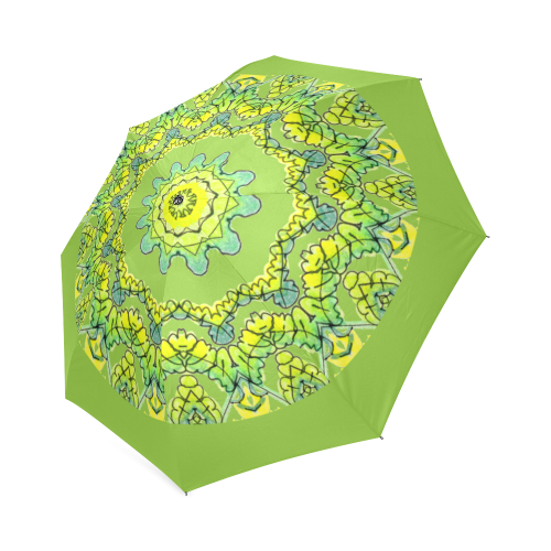 Glowing Green Leaves Flower Arches Star Mandala Light Olive Foldable Umbrella (Model U01)