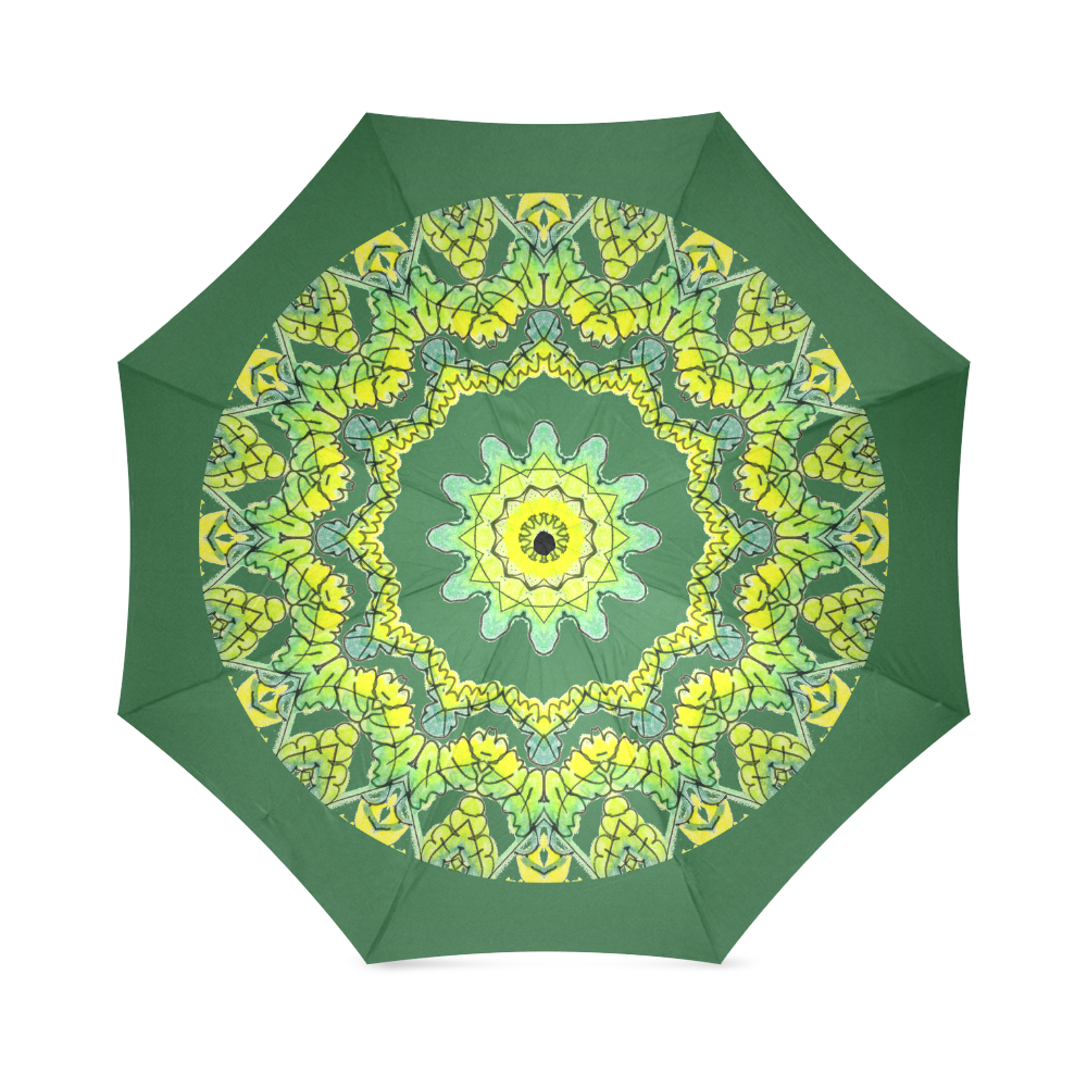 Glowing Green Leaves Flower Arches Star Mandala Dark Green Foldable Umbrella (Model U01)