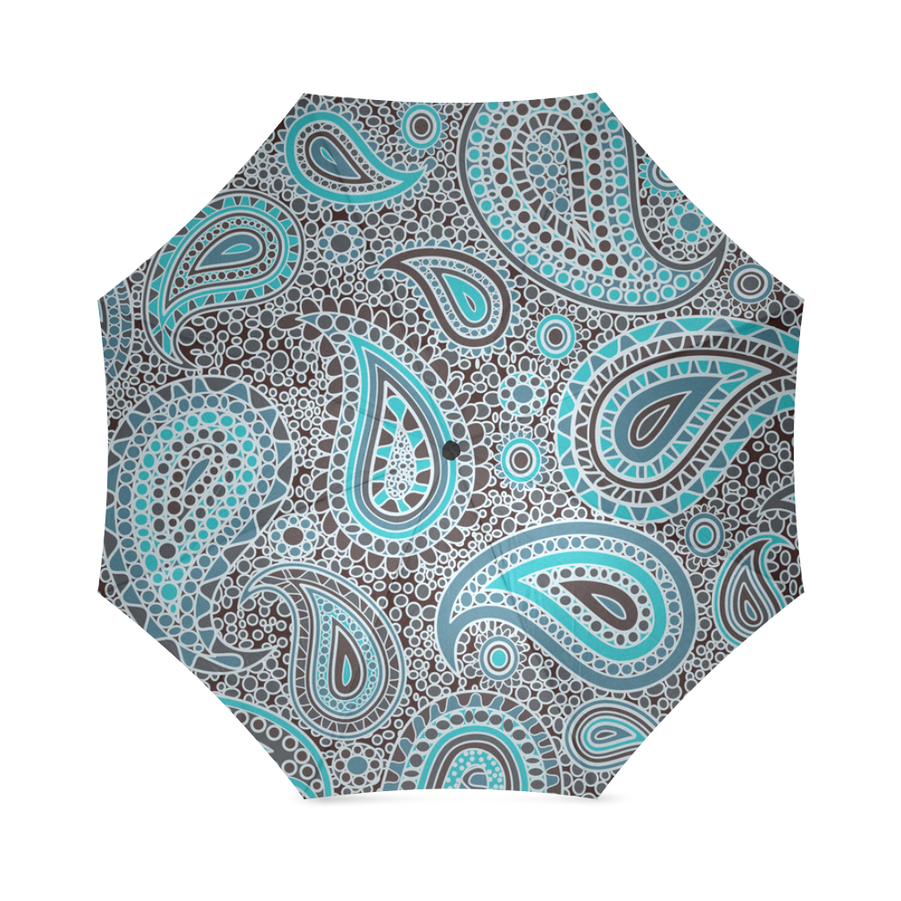 blue paisley mosaic design Foldable Umbrella (Model U01)