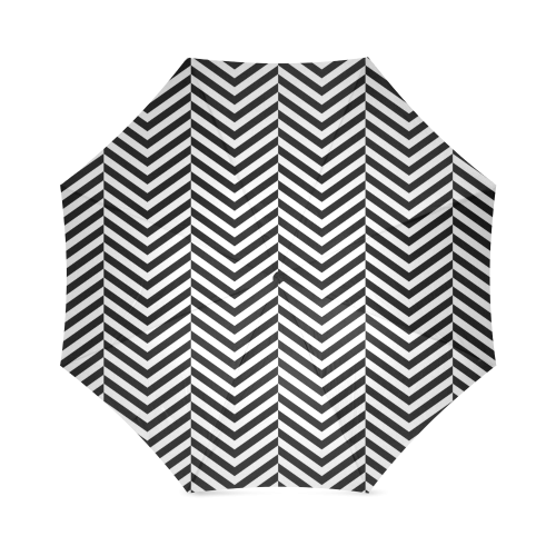 black and white classic chevron pattern Foldable Umbrella (Model U01)