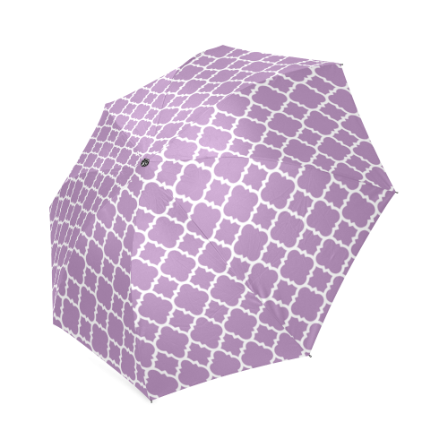 purple lilac white quatrefoil classic pattern Foldable Umbrella (Model U01)