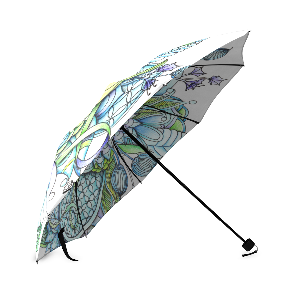 Blue green flower drawing Peaceful Garden Foldable Umbrella (Model U01)