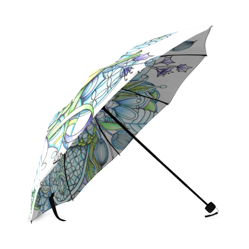 Blue green flower drawing Peaceful Garden Foldable Umbrella (Model U01)